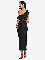 Rear View Thumbnail - Black Draped One-Shoulder Convertible Midi Slip Dress
