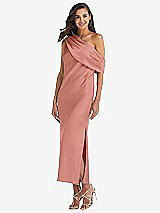 Front View Thumbnail - Desert Rose Draped One-Shoulder Convertible Midi Slip Dress