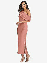 Side View Thumbnail - Desert Rose Draped One-Shoulder Convertible Midi Slip Dress