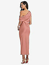 Rear View Thumbnail - Desert Rose Draped One-Shoulder Convertible Midi Slip Dress