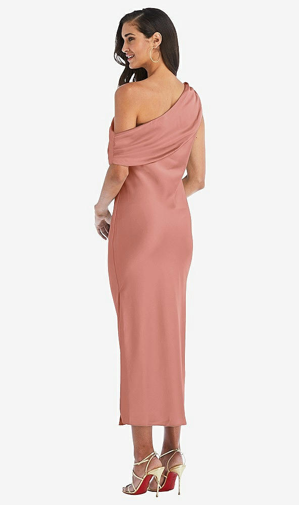 Back View - Desert Rose Draped One-Shoulder Convertible Midi Slip Dress