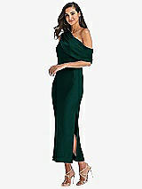 Side View Thumbnail - Evergreen Draped One-Shoulder Convertible Midi Slip Dress