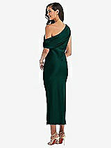 Rear View Thumbnail - Evergreen Draped One-Shoulder Convertible Midi Slip Dress