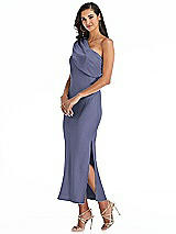 Alt View 2 Thumbnail - French Blue Draped One-Shoulder Convertible Midi Slip Dress