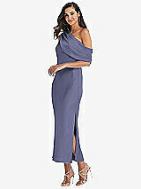 Side View Thumbnail - French Blue Draped One-Shoulder Convertible Midi Slip Dress