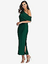 Side View Thumbnail - Hunter Green Draped One-Shoulder Convertible Midi Slip Dress