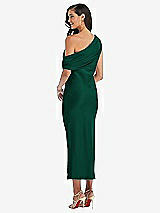 Rear View Thumbnail - Hunter Green Draped One-Shoulder Convertible Midi Slip Dress