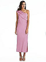 Alt View 1 Thumbnail - Powder Pink Draped One-Shoulder Convertible Midi Slip Dress