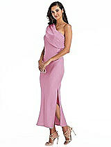 Alt View 2 Thumbnail - Powder Pink Draped One-Shoulder Convertible Midi Slip Dress