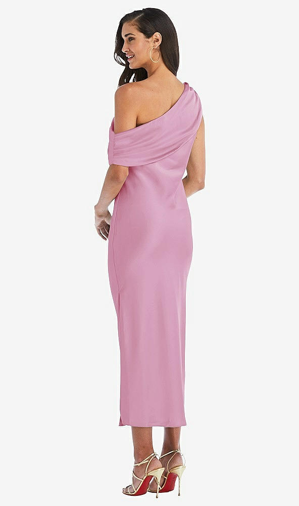 Back View - Powder Pink Draped One-Shoulder Convertible Midi Slip Dress