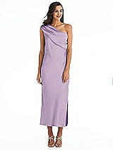 Alt View 1 Thumbnail - Pale Purple Draped One-Shoulder Convertible Midi Slip Dress