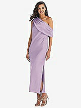 Front View Thumbnail - Pale Purple Draped One-Shoulder Convertible Midi Slip Dress