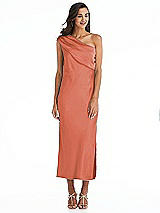 Alt View 1 Thumbnail - Terracotta Copper Draped One-Shoulder Convertible Midi Slip Dress