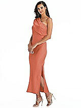 Alt View 2 Thumbnail - Terracotta Copper Draped One-Shoulder Convertible Midi Slip Dress