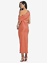 Rear View Thumbnail - Terracotta Copper Draped One-Shoulder Convertible Midi Slip Dress