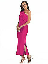 Alt View 2 Thumbnail - Think Pink Draped One-Shoulder Convertible Midi Slip Dress