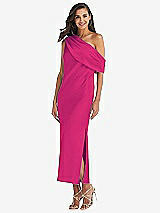 Front View Thumbnail - Think Pink Draped One-Shoulder Convertible Midi Slip Dress