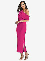 Side View Thumbnail - Think Pink Draped One-Shoulder Convertible Midi Slip Dress