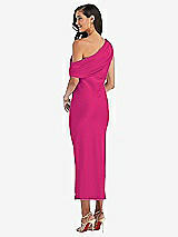 Rear View Thumbnail - Think Pink Draped One-Shoulder Convertible Midi Slip Dress