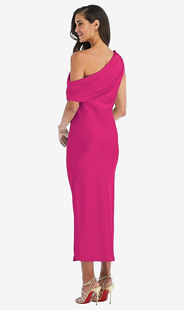 Back View - Think Pink Draped One-Shoulder Convertible Midi Slip Dress