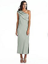 Alt View 1 Thumbnail - Willow Green Draped One-Shoulder Convertible Midi Slip Dress