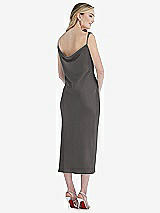 Rear View Thumbnail - Caviar Gray Asymmetrical One-Shoulder Cowl Midi Slip Dress