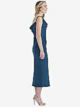 Side View Thumbnail - Dusk Blue Asymmetrical One-Shoulder Cowl Midi Slip Dress