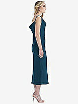 Side View Thumbnail - Atlantic Blue Asymmetrical One-Shoulder Cowl Midi Slip Dress