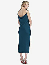 Rear View Thumbnail - Atlantic Blue Asymmetrical One-Shoulder Cowl Midi Slip Dress