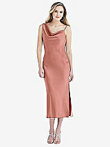 Front View Thumbnail - Desert Rose Asymmetrical One-Shoulder Cowl Midi Slip Dress