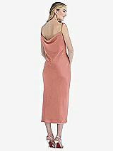 Rear View Thumbnail - Desert Rose Asymmetrical One-Shoulder Cowl Midi Slip Dress