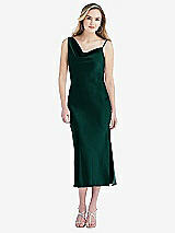 Front View Thumbnail - Evergreen Asymmetrical One-Shoulder Cowl Midi Slip Dress