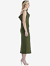 Side View Thumbnail - Olive Green Asymmetrical One-Shoulder Cowl Midi Slip Dress