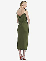 Rear View Thumbnail - Olive Green Asymmetrical One-Shoulder Cowl Midi Slip Dress