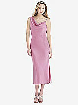 Front View Thumbnail - Powder Pink Asymmetrical One-Shoulder Cowl Midi Slip Dress