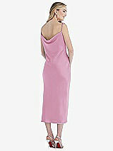 Rear View Thumbnail - Powder Pink Asymmetrical One-Shoulder Cowl Midi Slip Dress