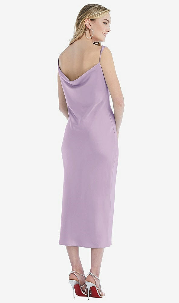 Back View - Pale Purple Asymmetrical One-Shoulder Cowl Midi Slip Dress