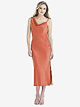 Front View Thumbnail - Terracotta Copper Asymmetrical One-Shoulder Cowl Midi Slip Dress