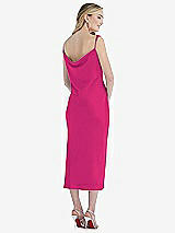 Rear View Thumbnail - Think Pink Asymmetrical One-Shoulder Cowl Midi Slip Dress