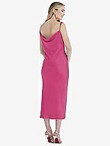 Rear View Thumbnail - Tea Rose Asymmetrical One-Shoulder Cowl Midi Slip Dress