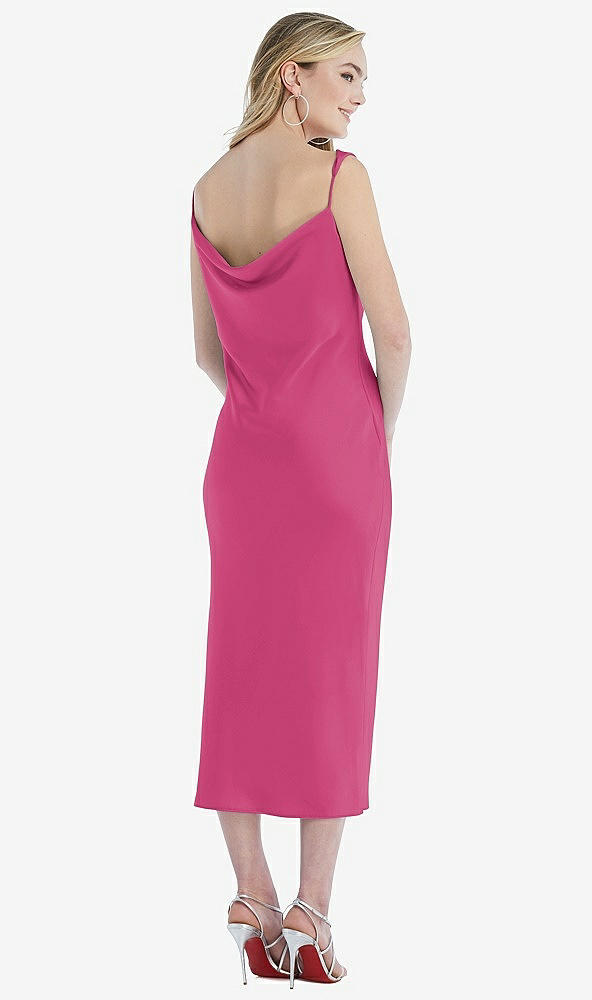 Back View - Tea Rose Asymmetrical One-Shoulder Cowl Midi Slip Dress