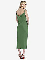 Rear View Thumbnail - Vineyard Green Asymmetrical One-Shoulder Cowl Midi Slip Dress