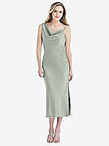 Front View Thumbnail - Willow Green Asymmetrical One-Shoulder Cowl Midi Slip Dress