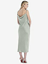 Rear View Thumbnail - Willow Green Asymmetrical One-Shoulder Cowl Midi Slip Dress