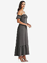 Side View Thumbnail - Caviar Gray Ruffled Off-the-Shoulder Tiered Cuff Sleeve Midi Dress