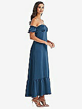 Side View Thumbnail - Dusk Blue Ruffled Off-the-Shoulder Tiered Cuff Sleeve Midi Dress