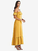 Side View Thumbnail - NYC Yellow Ruffled Off-the-Shoulder Tiered Cuff Sleeve Midi Dress