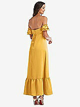 Rear View Thumbnail - NYC Yellow Ruffled Off-the-Shoulder Tiered Cuff Sleeve Midi Dress