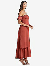 Side View Thumbnail - Amber Sunset Ruffled Off-the-Shoulder Tiered Cuff Sleeve Midi Dress