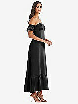 Side View Thumbnail - Black Ruffled Off-the-Shoulder Tiered Cuff Sleeve Midi Dress